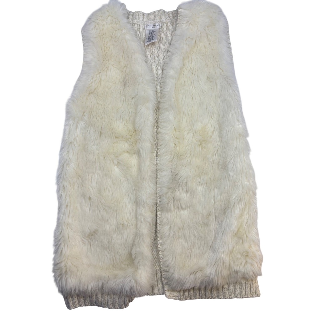 Max Studio Kids Cream Faux Fur Metallic Knit Sweater Vest Gold Thread Girls L 14